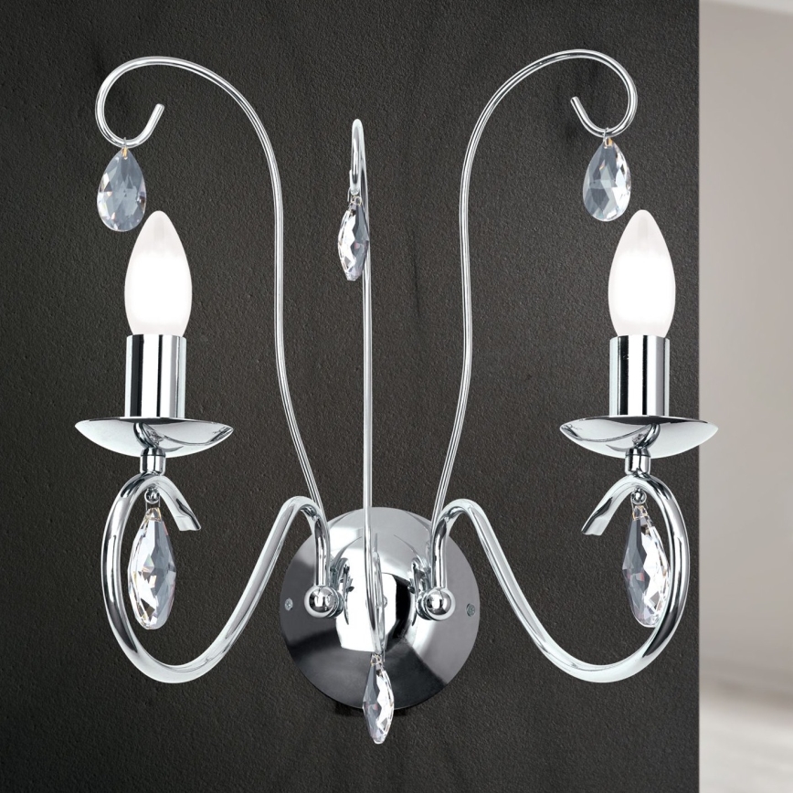 Kristāla sienas lampa ALESSIA 2xE14/40W/230V spīdīgi hromēts