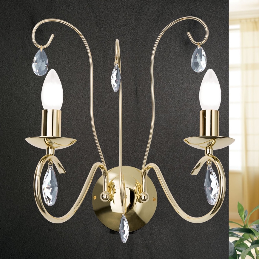 Kristāla sienas lampa ALESSIA 2xE14/40W/230V zelta