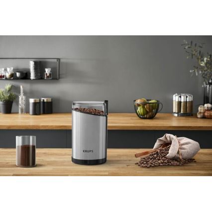 Krups - Elektriskās kafijas pupiņu dzirnaviņas 85g FAST-TOUCH 200W/230V matēts hroms