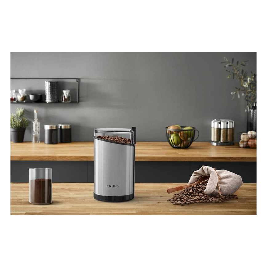 Krups - Elektriskās kafijas pupiņu dzirnaviņas 85g FAST-TOUCH 200W/230V matēts hroms