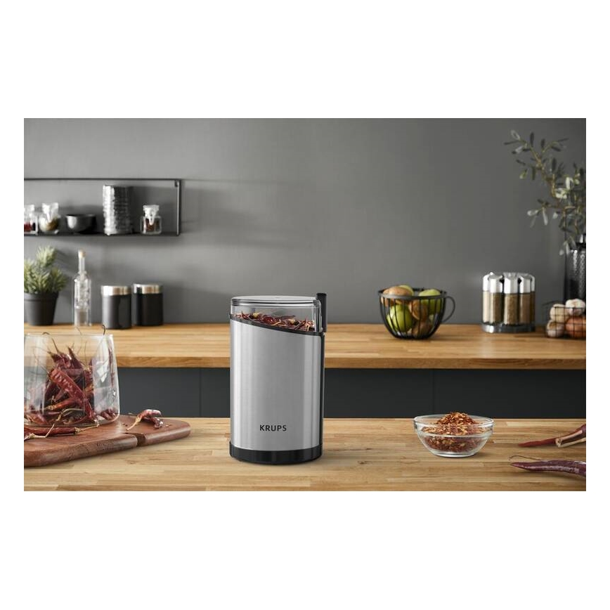 Krups - Elektriskās kafijas pupiņu dzirnaviņas 85g FAST-TOUCH 200W/230V matēts hroms