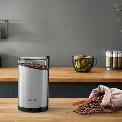 Krups - Elektriskās kafijas pupiņu dzirnaviņas 85g FAST-TOUCH 200W/230V matēts hroms
