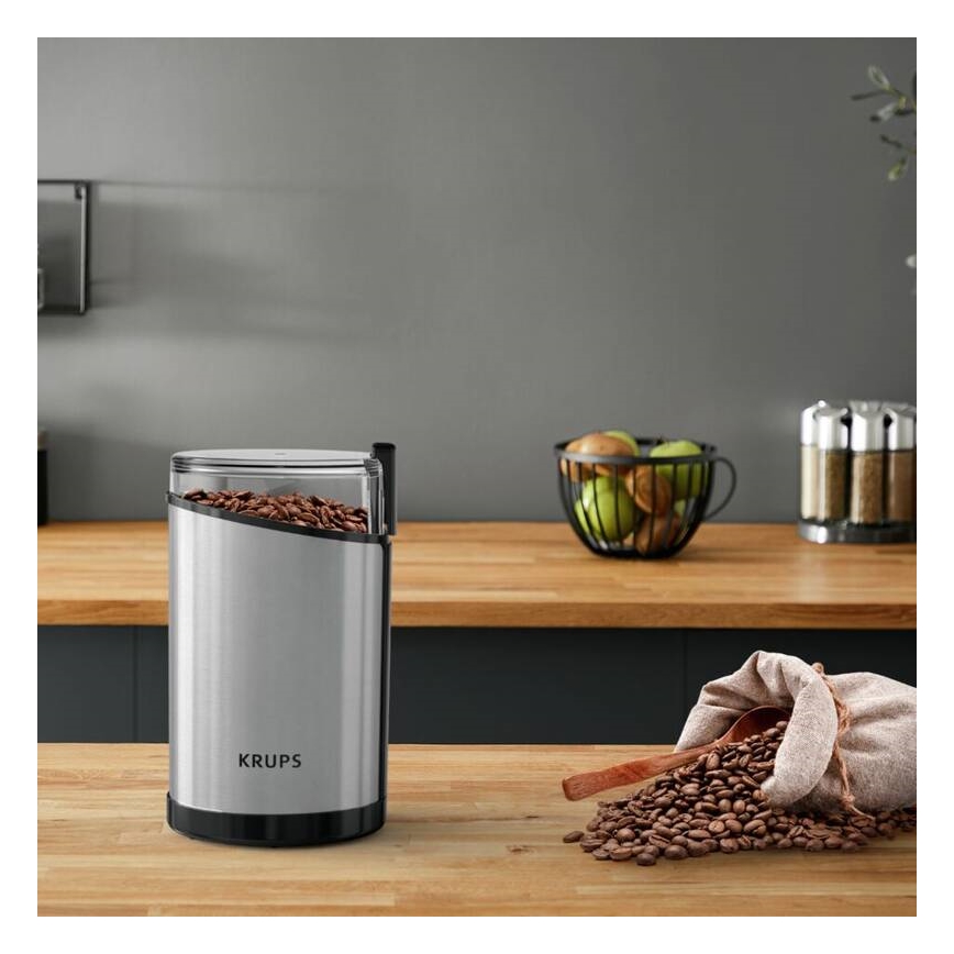 Krups - Elektriskās kafijas pupiņu dzirnaviņas 85g FAST-TOUCH 200W/230V matēts hroms
