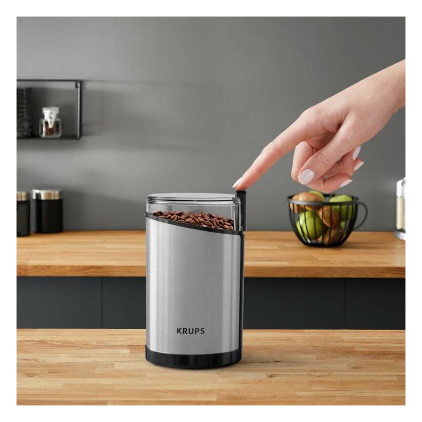 Krups - Elektriskās kafijas pupiņu dzirnaviņas 85g FAST-TOUCH 200W/230V matēts hroms