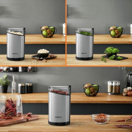 Krups - Elektriskās kafijas pupiņu dzirnaviņas 85g FAST-TOUCH 200W/230V matēts hroms
