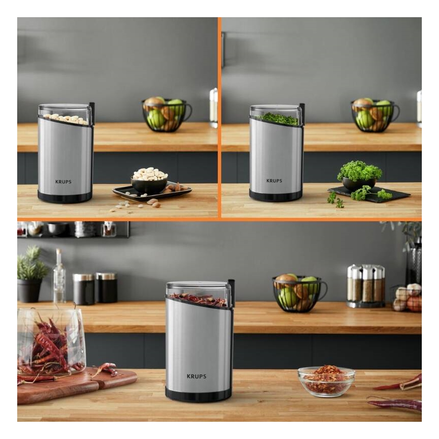 Krups - Elektriskās kafijas pupiņu dzirnaviņas 85g FAST-TOUCH 200W/230V matēts hroms