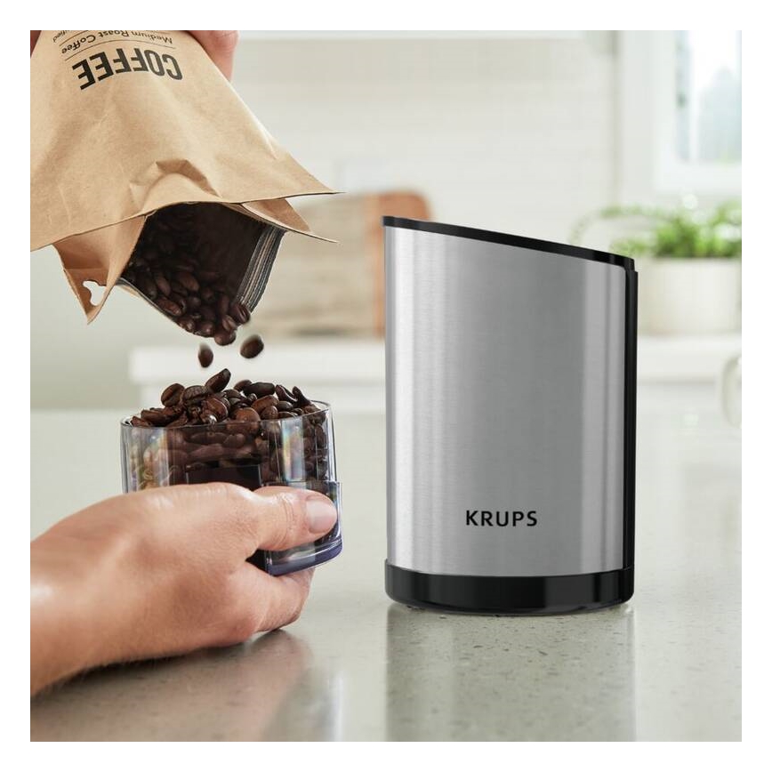 Krups - Elektriskās kafijas pupiņu dzirnaviņas 85g FAST-TOUCH 200W/230V matēts hroms