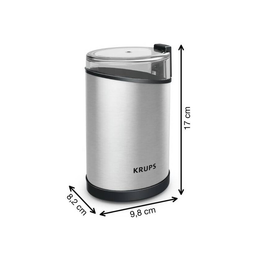 Krups - Elektriskās kafijas pupiņu dzirnaviņas 85g FAST-TOUCH 200W/230V matēts hroms
