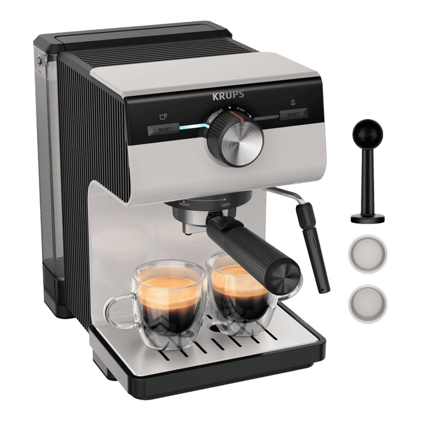 Krups - Sviras kafijas automāts divām krūzēm AUTHENTIC 1450W/230V pelēka