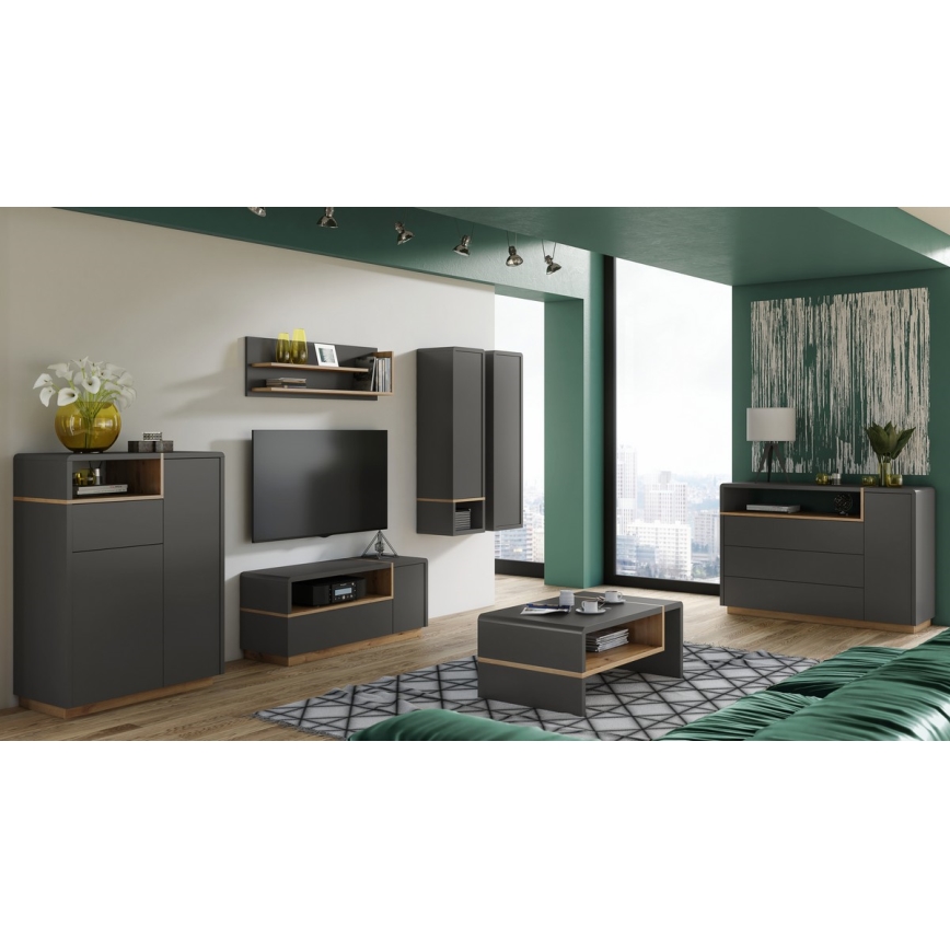 Kumode ar atvilktni FRED, antracīts/ozols Artisan