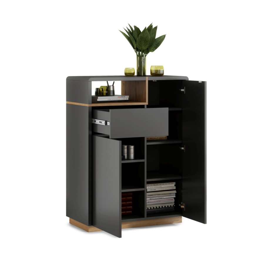 Kumode ar atvilktni FRED, antracīts/ozols Artisan