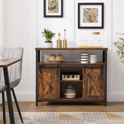 Kumode ar bīdāmām durvīm FIRA 100x80x33 cm brūna/melna