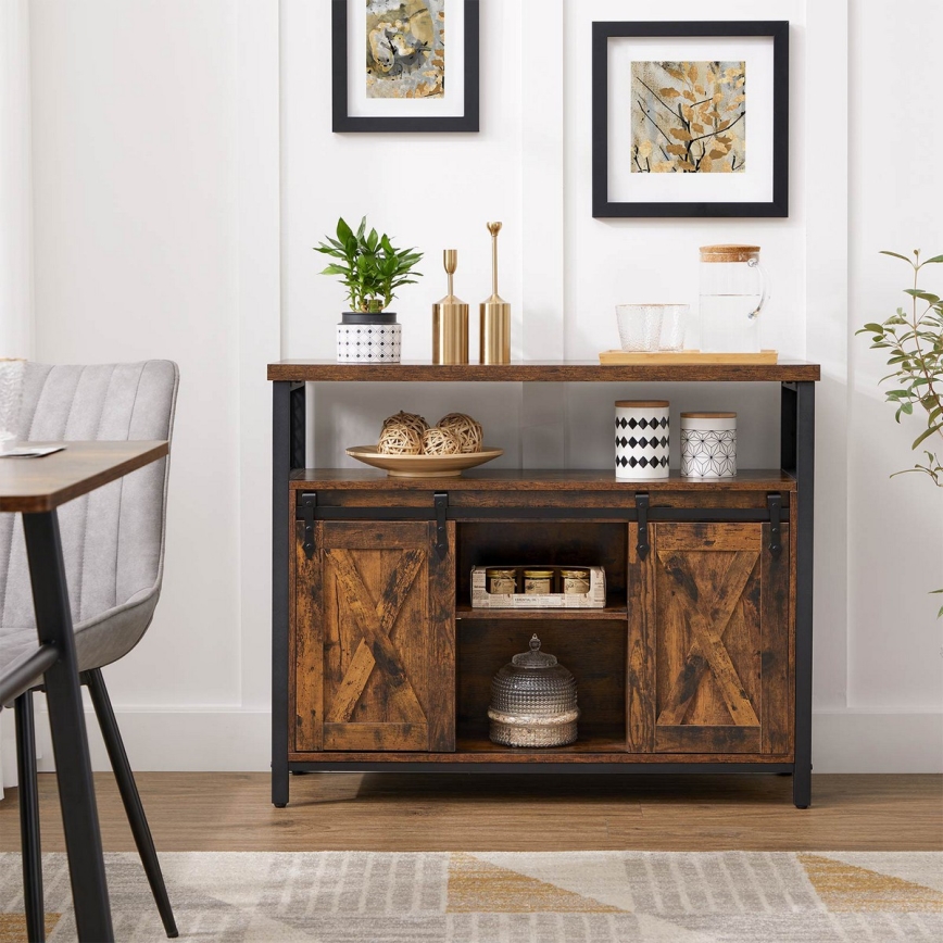 Kumode ar bīdāmām durvīm FIRA 100x80x33 cm brūna/melna
