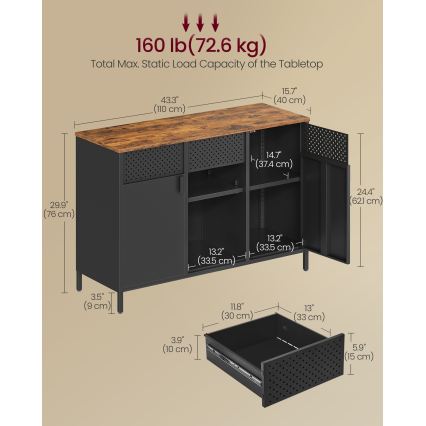 Kumode FIRA 110x40 cm melna/brūna