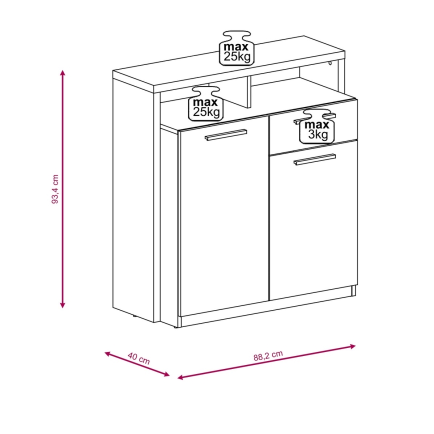 Kumode LEBY sonoma ozols/balta