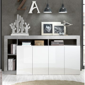 Kumode LENOR 184x93x42 cm, balta/pelēka ar betona efektu