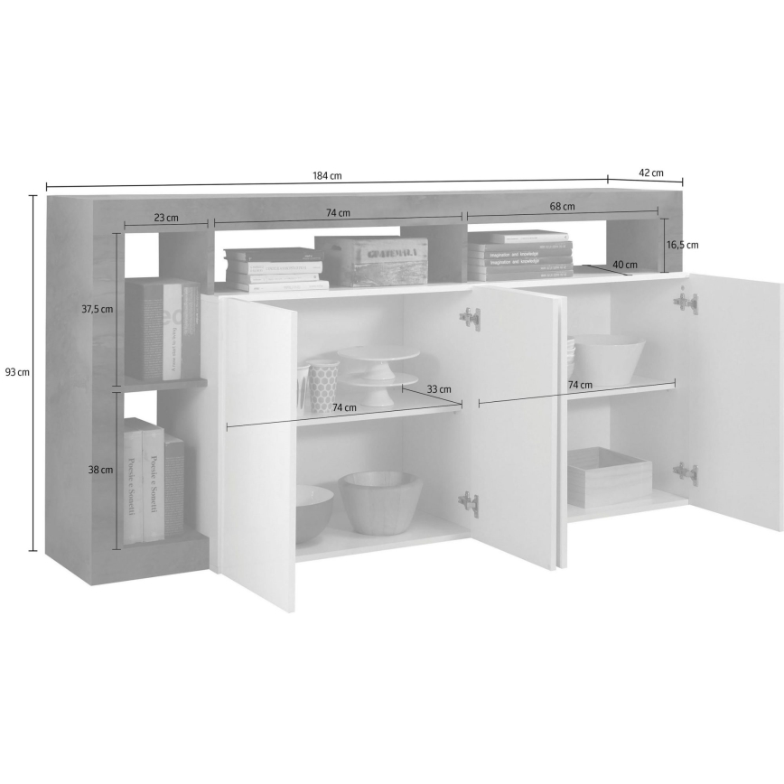 Kumode LENOR balta/antracīta