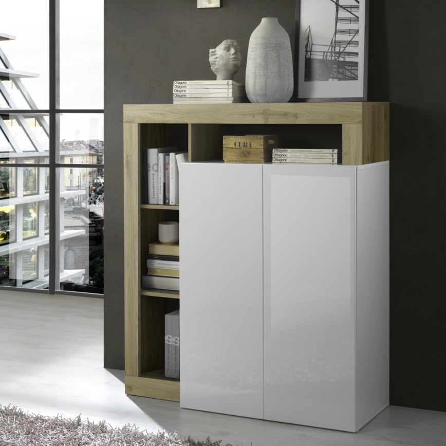 Kumode LENOR balta/brūna