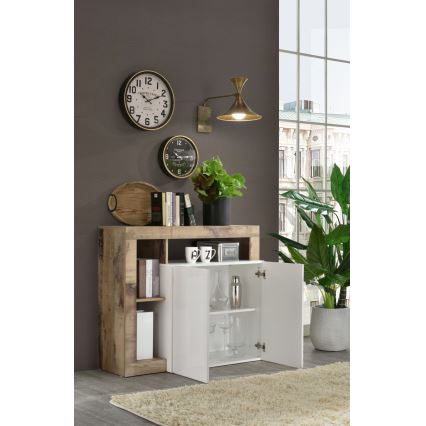 Kumode LENOR balta/brūna