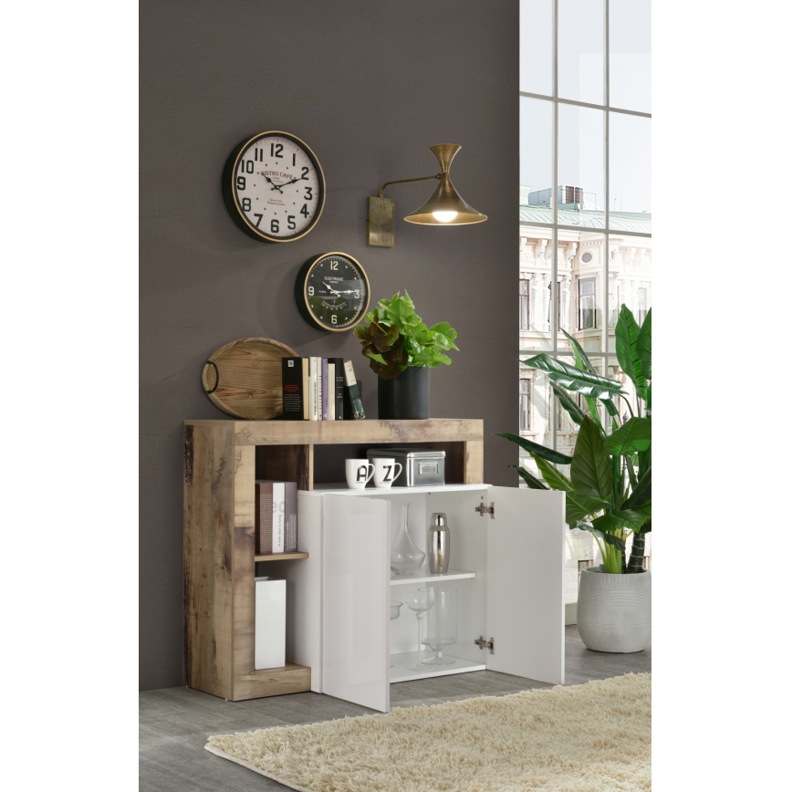 Kumode LENOR balta/brūna