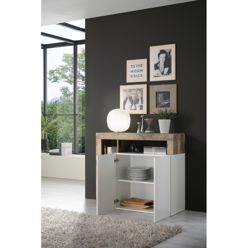 Kumode LENOR balta/brūna