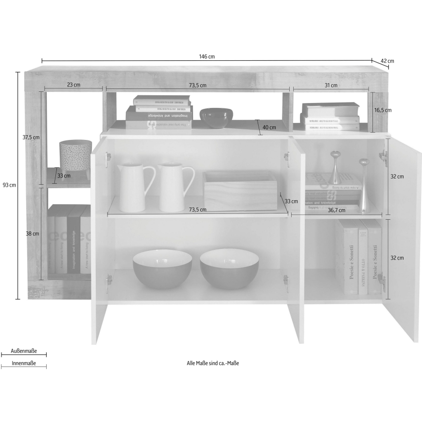 Kumode LENOR, balta/brūna