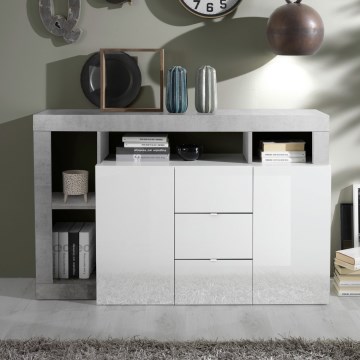 Kumode LENOR baltā/pelēkā ar betona efektu