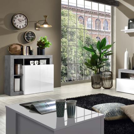 Kumode LENOR balta/pelēka betona