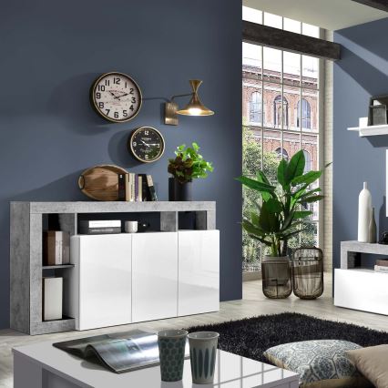 Kumode LENOR balta/pelēka (betona)