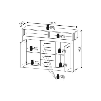 Kumode RUNA, ozols sonoma/balta