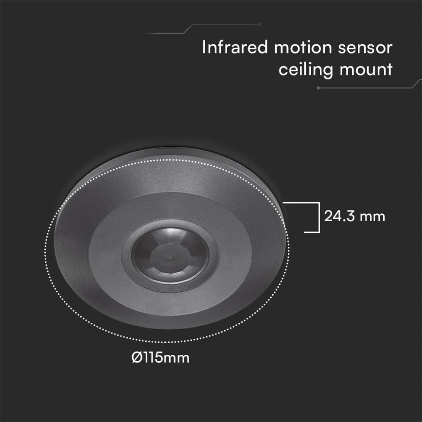 Kustību sensors griestu PIR 360° 1000W/230V melna