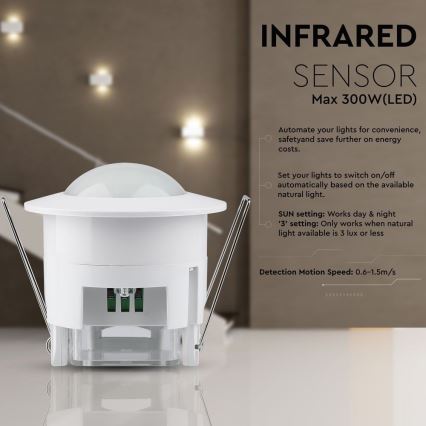 Kustību sensors iegremdējama PIR 360° 300W/230V balta