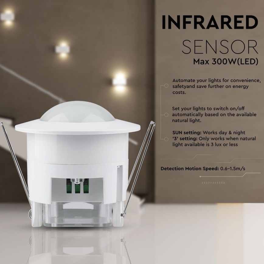 Kustību sensors iegremdējama PIR 360° 300W/230V balta