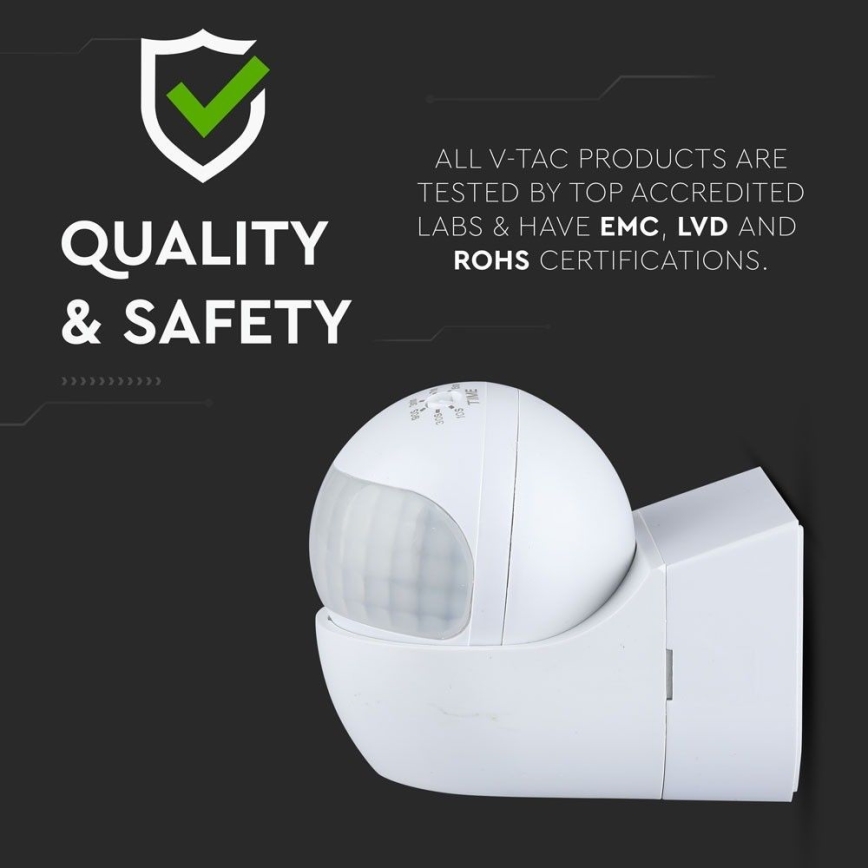Kustību sensors PIR 180° 800W/230V IP44 balta