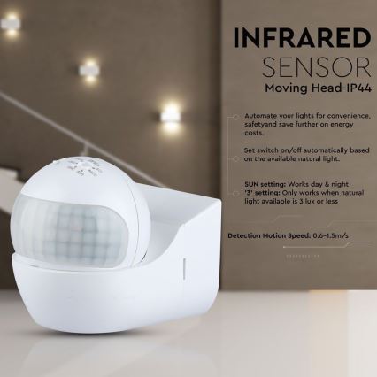 Kustību sensors PIR 180° 800W/230V IP44 balta
