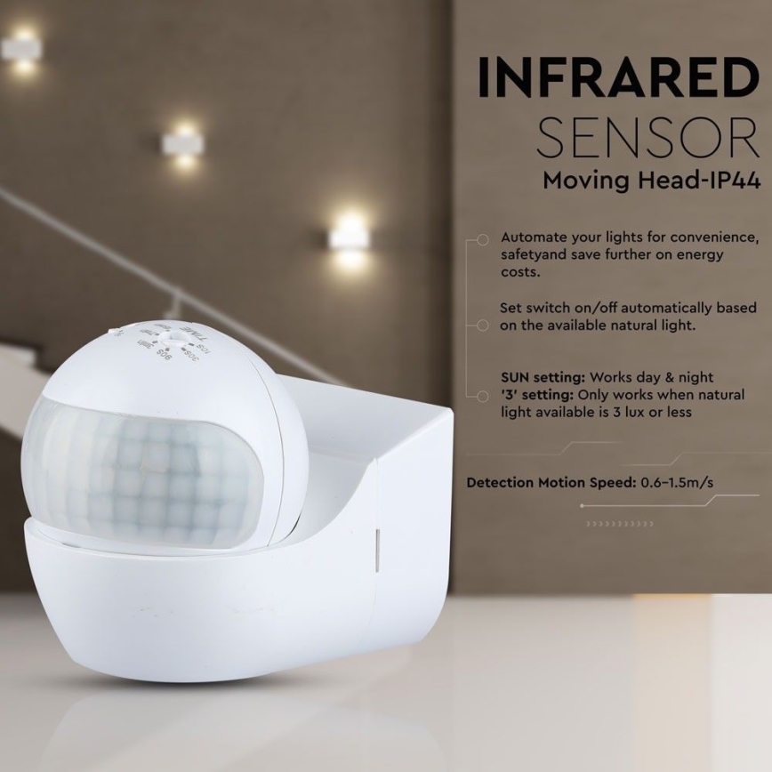 Kustību sensors PIR 180° 800W/230V IP44 balta