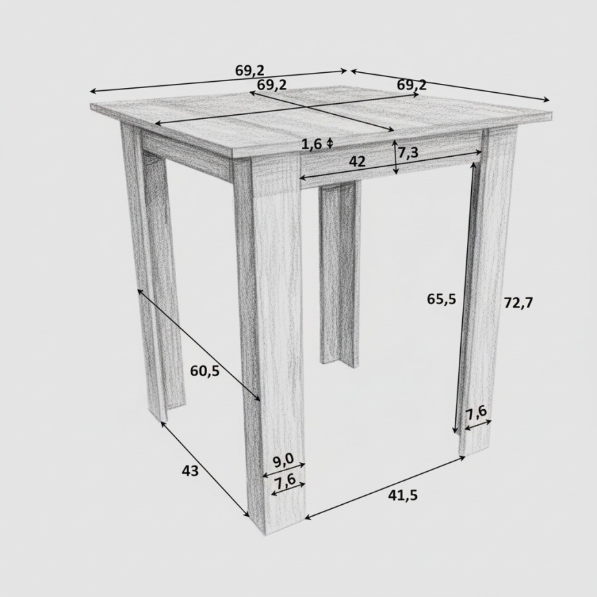 Kvadrātveida ēdamgalds LEVI ozols