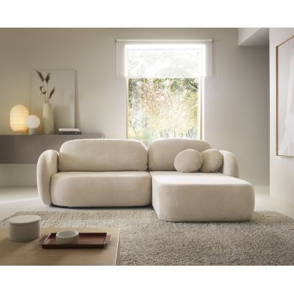 L veida izvelkamais stūra dīvāns OLBIA ar uzglabāšanas nodalījumu, labais stūris, bēšs