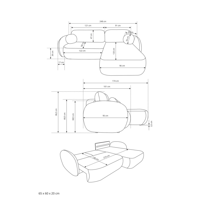 L veida izvelkamais stūra dīvāns OLBIA ar uzglabāšanas nodalījumu, labais stūris, bēšs