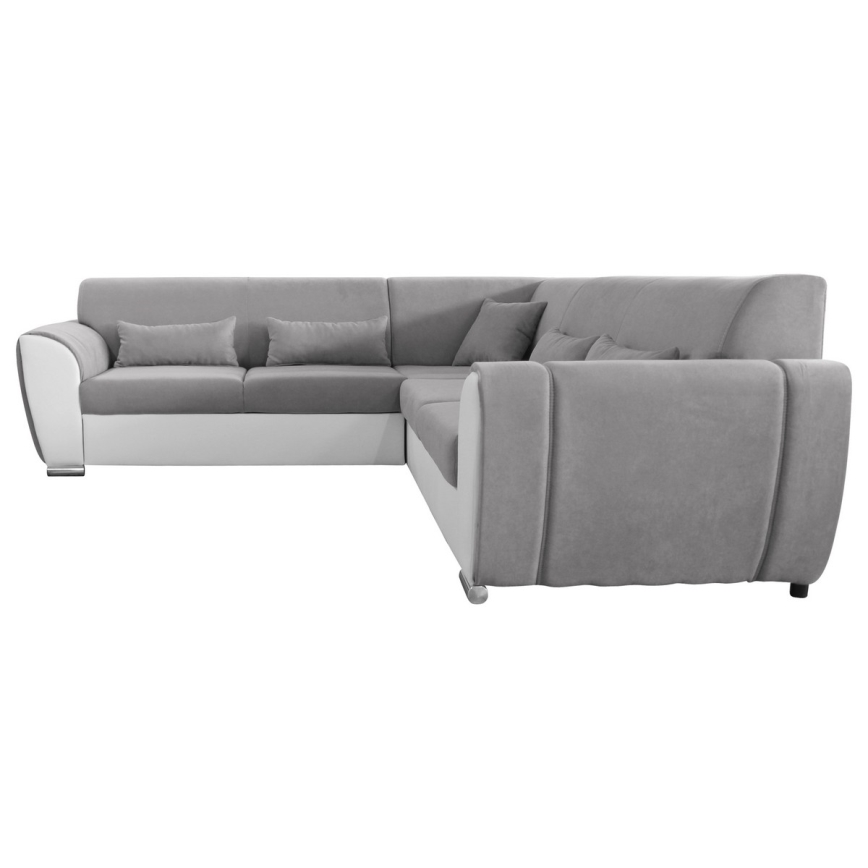 L veida izvelkamais stūra dīvāns VISEU ar uzglabāšanas nodalījumu, labais, pelēks/balts