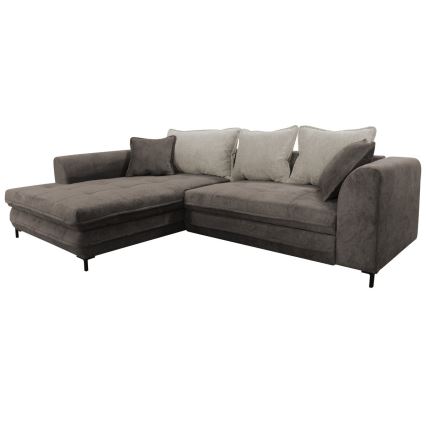 L veida kreisais izvelkamais stūra dīvāns ar uzglabāšanas nodalījumu LAGOA, taupe/pelēks