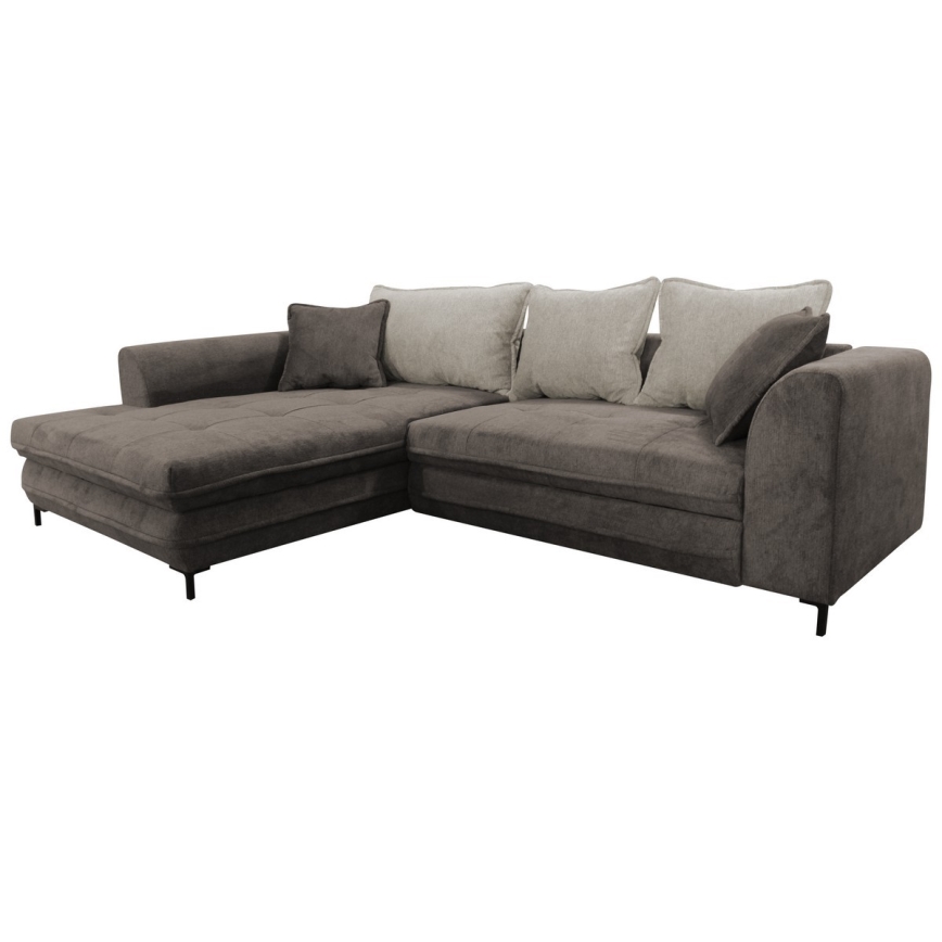 L veida kreisais izvelkamais stūra dīvāns ar uzglabāšanas nodalījumu LAGOA, taupe/pelēks