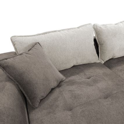 L veida kreisais izvelkamais stūra dīvāns ar uzglabāšanas nodalījumu LAGOA, taupe/pelēks