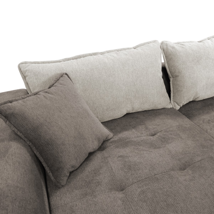 L veida kreisais izvelkamais stūra dīvāns ar uzglabāšanas nodalījumu LAGOA, taupe/pelēks