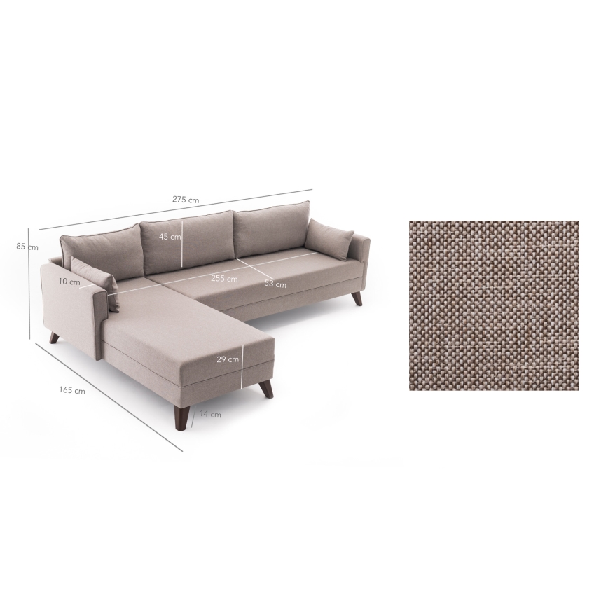 L-veida stūra dīvāns KORFU, krēmkrāsas — kreisais