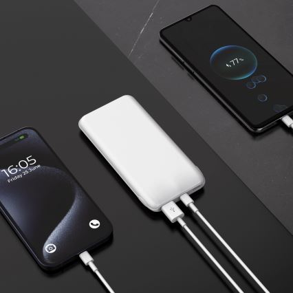 Lādētājakumulators 10000 mAh 10W Power Delivery 2xUSB-C + 1xUSB-A balts