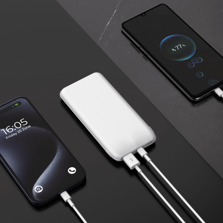 Lādētājakumulators 10000 mAh 10W Power Delivery 2xUSB-C + 1xUSB-A balts