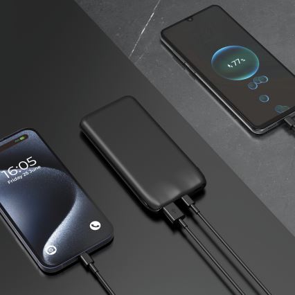 Lādētājakumulators 10000 mAh 10W Power Delivery 2xUSB-C + 1xUSB-A melns