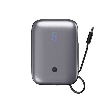 Lādētājakumulators 10000 mAh 20W Power Delivery Compact ar iebūvētu ievelkamu USB-C vadu 1m melna