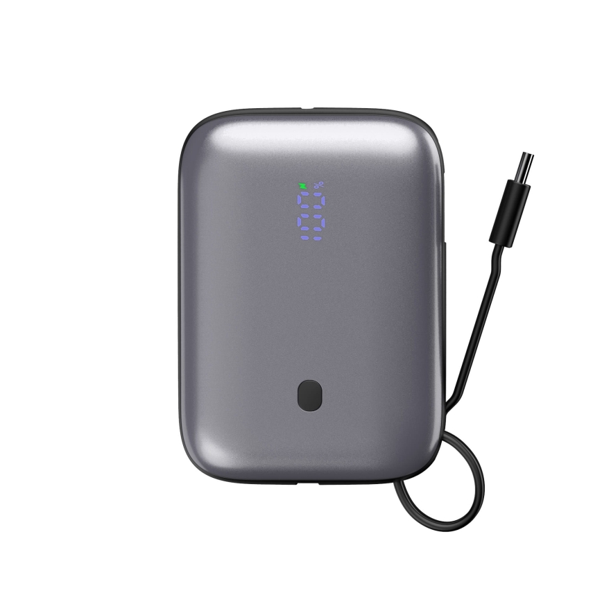 Lādētājakumulators 10000 mAh 20W Power Delivery Compact ar iebūvētu ievelkamu USB-C vadu 1m melna